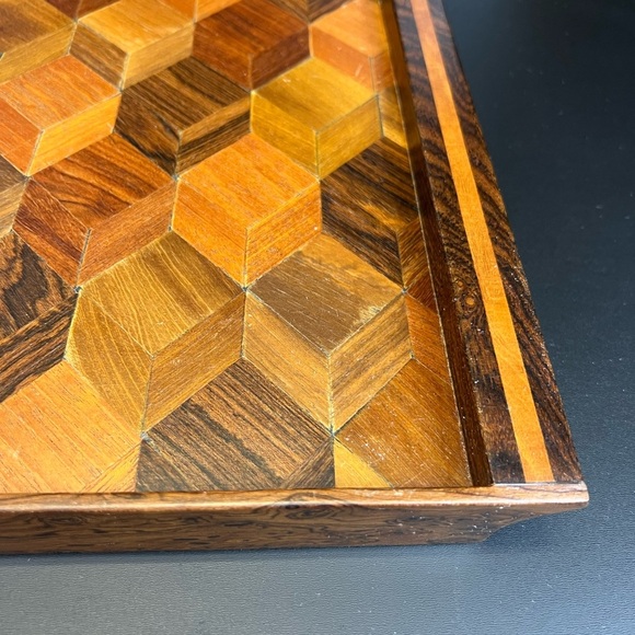 Vintage Tray Wooden Serving Tray Tan Brown - Picture 3 of 9